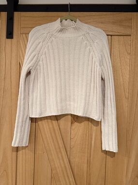 American Eagle Cream Cropped Ribbed Mock-Neck Women's Sweater